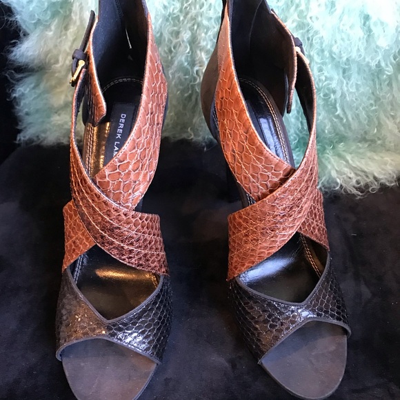 DEREK LAM Layn Snakeskin Suede Crisscross sandals - Picture 4 of 8